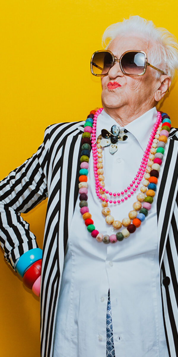 Funny grandmother portraits. Senior old woman dressing elegant for a special event. granny fashion model on colored backgrounds