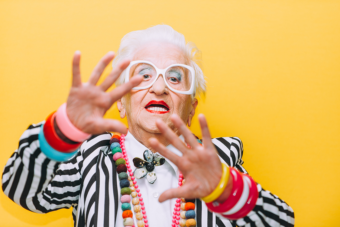 funny portraits with old grandmother