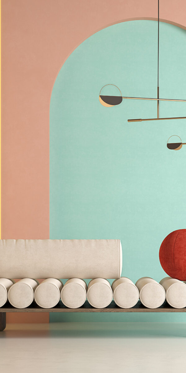 Memphis style conceptual interior room 3 d illustration