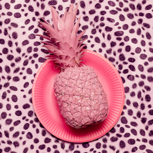 Pink Pineapple and Animal Print. Surreal minimal art Pink Pineapple and Animal Print. Surreal minimal art