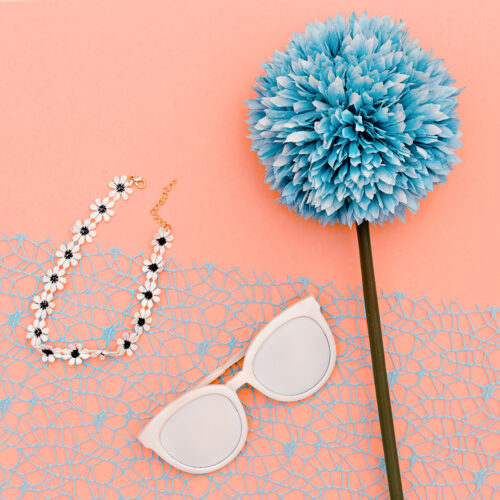 Summer style. Choker and sunglasses. Minimal art