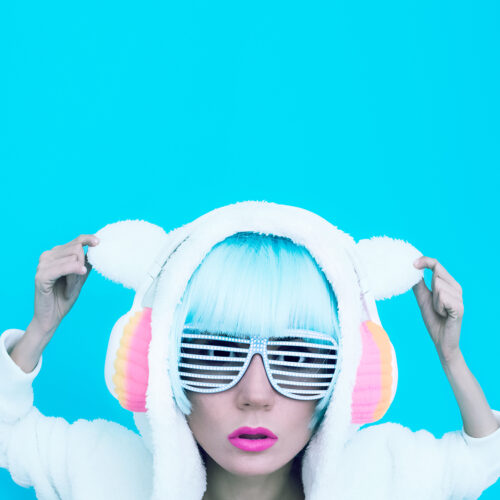 Teddy Bear Girl DJ. Crazy winter party. Club dance style Teddy Bear Girl DJ. Crazy winter party. Club dance style