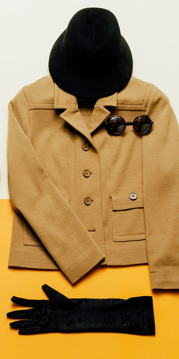 Vintage outfit hat, gloves and eye. Autumn Lady Retro Style